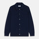 The Turnbull & Asser Navy Cashmere Duncan Knitted Shirt, a button-up with collar, long sleeves, chest pocket, and straight hem, is shown laid flat on a white background.