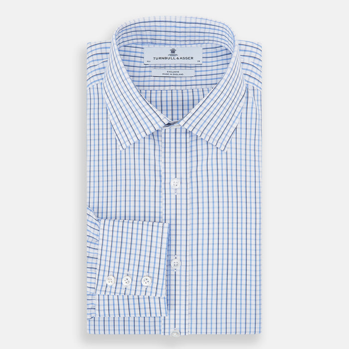 Blue and Navy Tattersall Check Mayfair Shirt Image 4