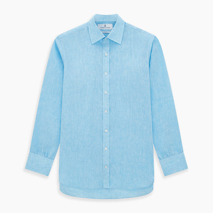 Turquoise Linen Mayfair Shirt Image 6