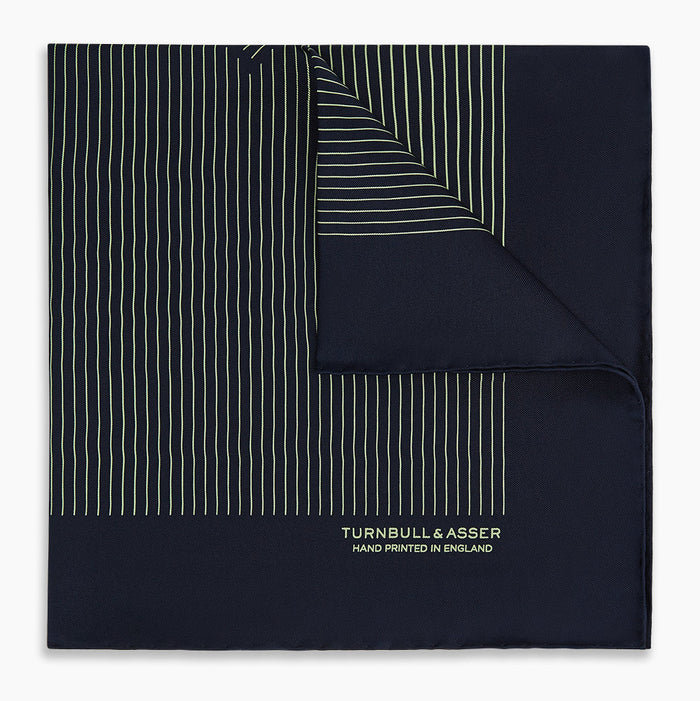 Navy and Melon Green Stripe Silk Pocket Square Image 4
