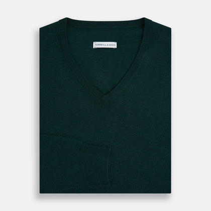 Petrol Green Merino V-Neck Jumper Image 3