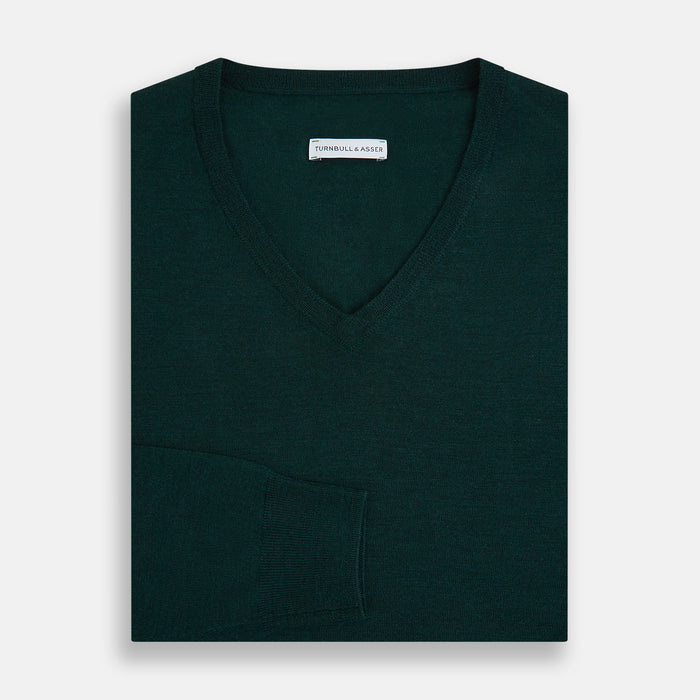 Petrol Green Merino V-Neck Jumper Image 3