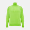 View 1 of product The Turnbull & Asser Neon Green Half-Zip Cashmere Jumper features long sleeves, a high collar, and front half-zip closure—ideal knitwear for bold style, shown on a white background.