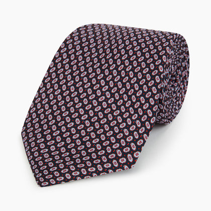 Red and Navy Oval-Patterned Silk Tie Image 4