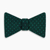 View 4 of product The Turnbull & Asser Dark Green and Navy Micro Dot Silk Bow Tie, featuring a refined dotted pattern, is showcased on a plain white background—an elegant accessory perfect for any occasion.