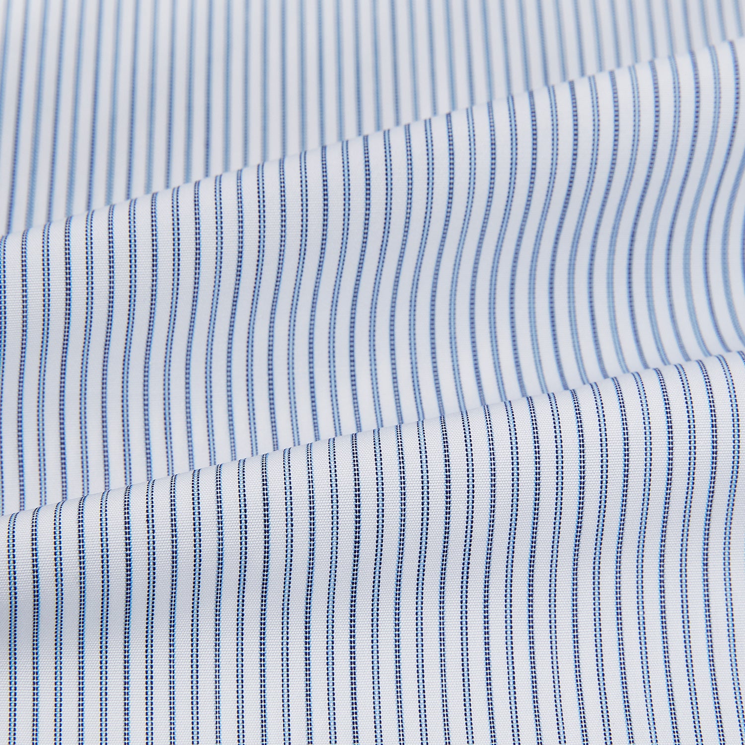 View 6 of product The Blue Ticking Pinstripe Mayfair Shirt by Turnbull & Asser features long sleeves, a button-down front, and classic T&A collar, shown on a plain white background.