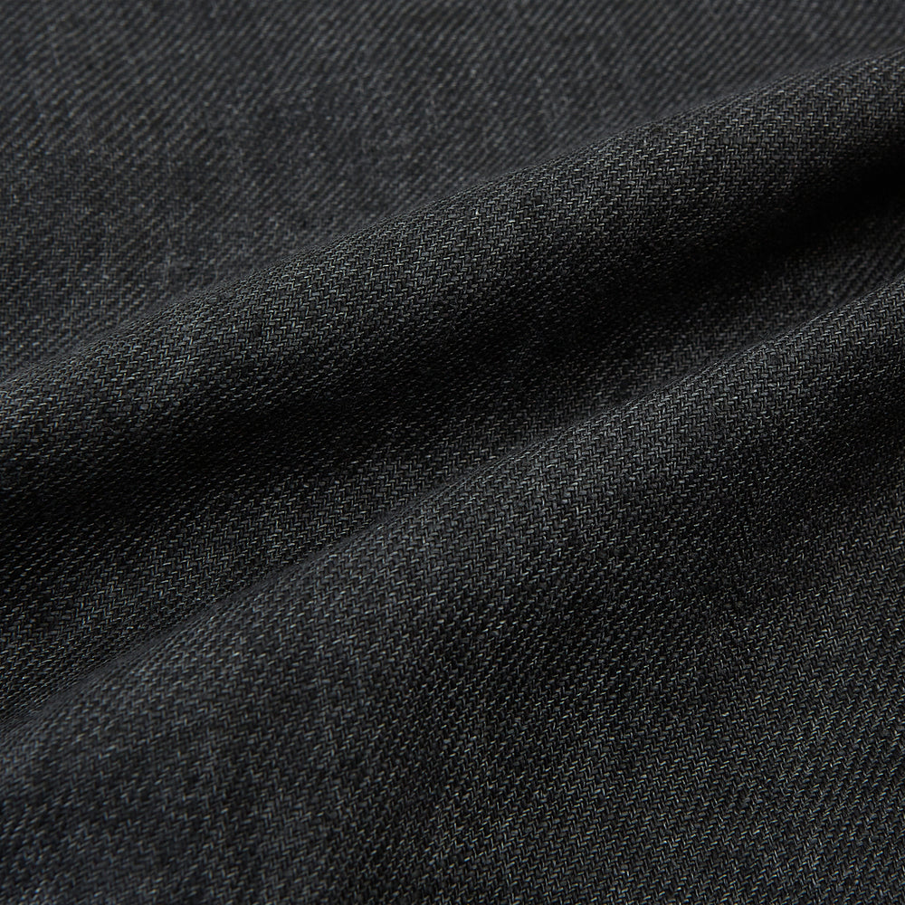 The Turnbull & Asser Ash Collared Linen Waistcoat is a sleeveless dark gray piece with a button-down front, two zippered side pockets, and a small chest pocket, shown against a plain white background.