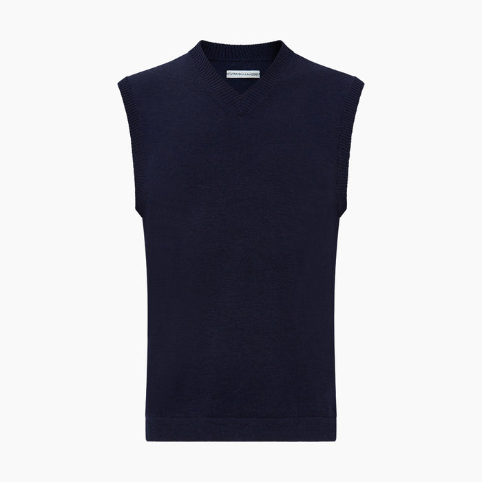 Navy Fine Merino V-Neck Vest Image 3