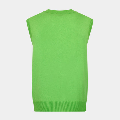 Lime Green Fine Merino V-Neck Sleeveless Cardigan Image 2