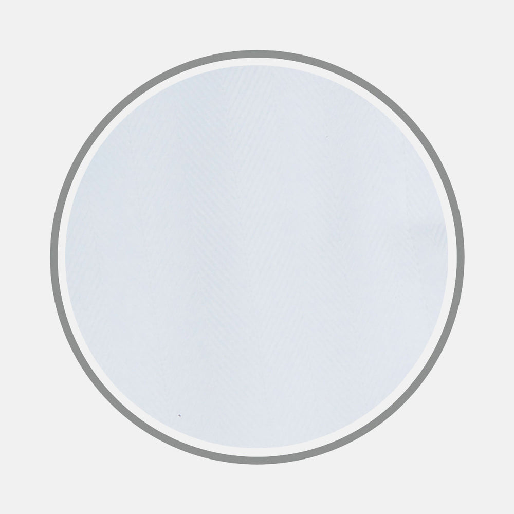 A circular area of Turnbull & Asser's White Herringbone Cotton Fabric, outlined with a thick gray border, appears against a plain light gray background.