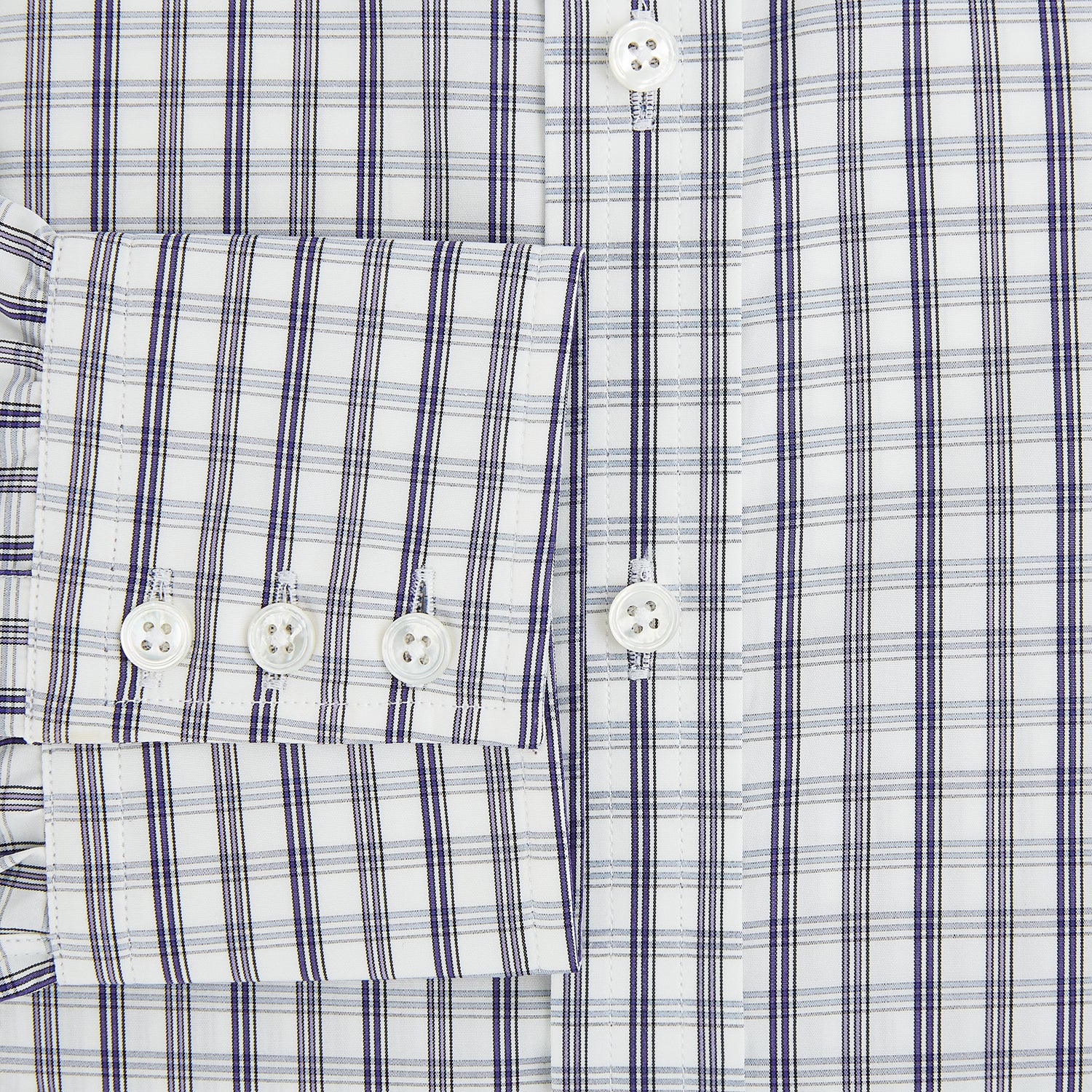 View 4 of product The Turnbull & Asser Purple Multi Check Mayfair Shirt is a long-sleeved, button-up cotton shirt with a collar and purple check pattern, perfect for formal wear and shown against a plain white background.