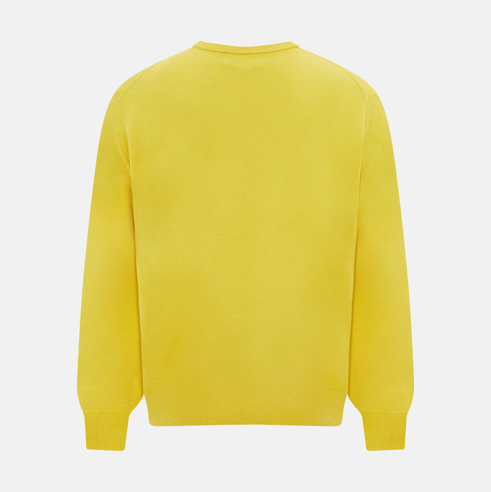 The Turnbull & Asser Canary Yellow Merino Round Neck Jumper features long sleeves and a crew neckline, shown here against a white background.