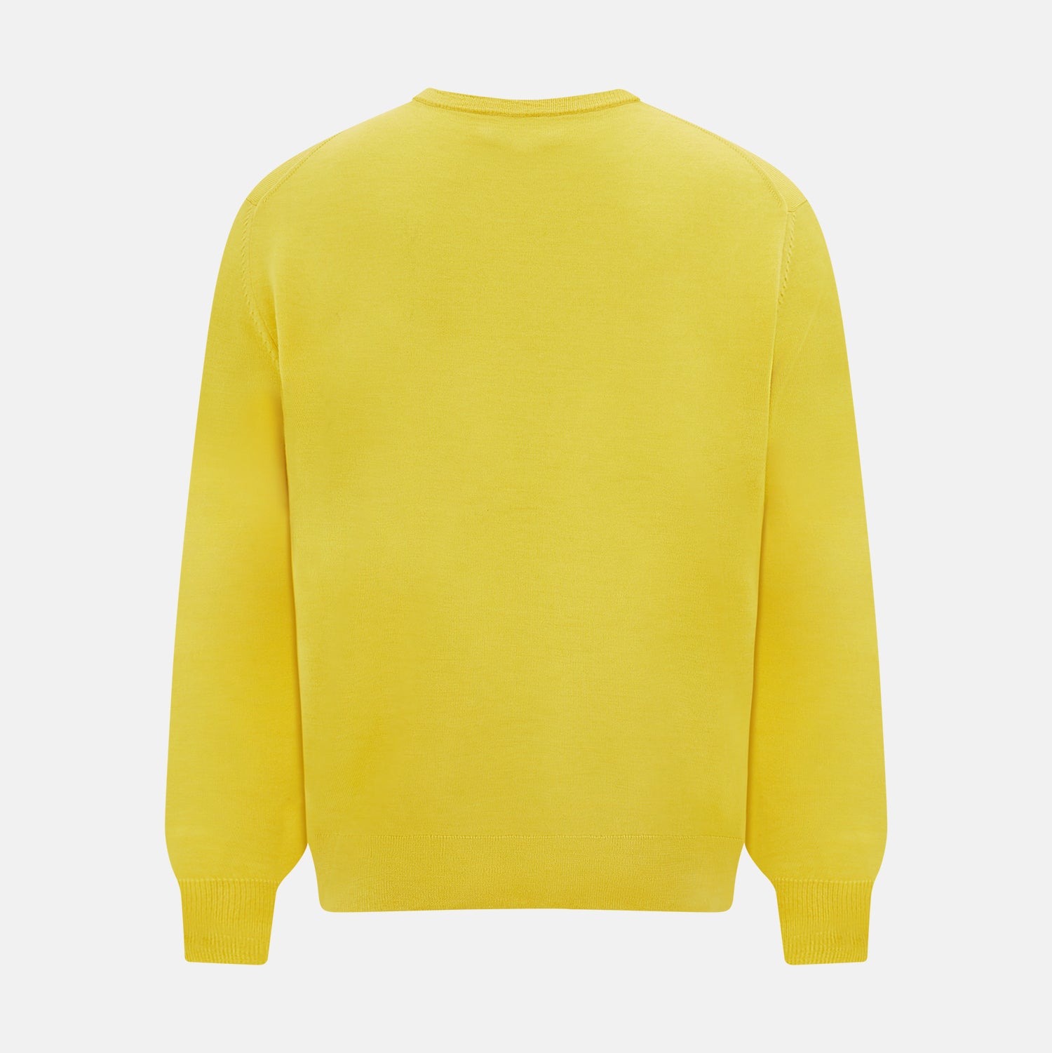 View 3 of product The Turnbull & Asser Canary Yellow Merino Round Neck Jumper features long sleeves and a crew neckline, shown here against a white background.