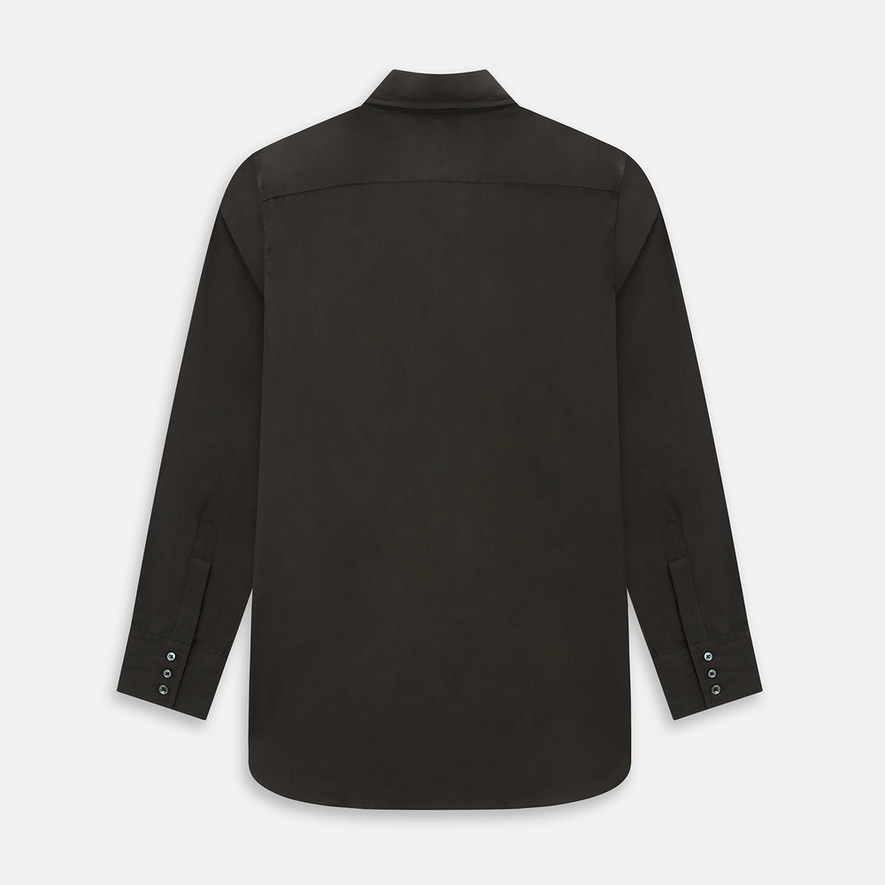 A brown Windsor long-sleeve button-up shirt by Turnbull & Asser with a classic collar, buttoned cuffs, and a straight hem, laid flat on a white background—showcasing refined British craftsmanship.