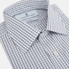 View 2 of product The Turnbull & Asser Blue and Coffee Tattersall Check Mayfair Shirt is a long-sleeved, button-up style made from Italian cotton, featuring a collar and buttoned cuffs, shown laid flat against a white background.
