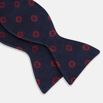 Navy and Burgundy Motif Silk Bow Tie Image 2