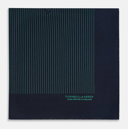 Navy and Petrol Green Stripe Silk Pocket Square Image 3