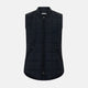 The Turnbull & Asser Navy Quilted Gilet is sleeveless and lightweight, with a front zipper, zippered side pockets, chest pocket, and rounded hem—ideal for versatile layering. Shown on a plain white background.