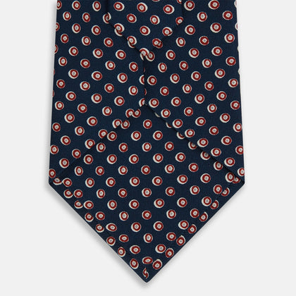 Navy and Red Circle Foulard Silk Tie Image 2