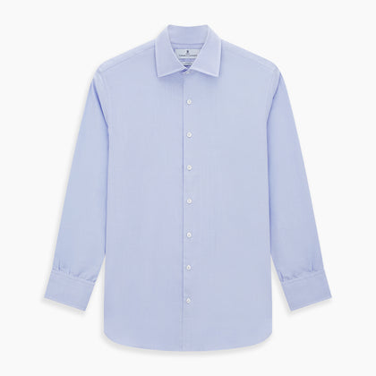 Blue Herringbone Tailored Fit Shirt With Kent Collar Image 6