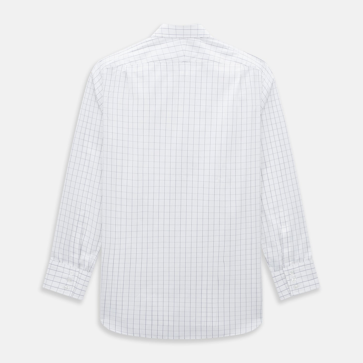 View 3 of product A long-sleeve, button-down Navy Blue Hairline Multi Stripe Mayfair Shirt by Turnbull & Asser is displayed flat against a white background.