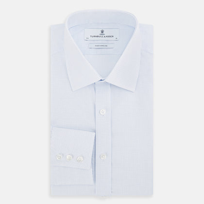 Blue and White Micro Check Mayfair Shirt Image 3