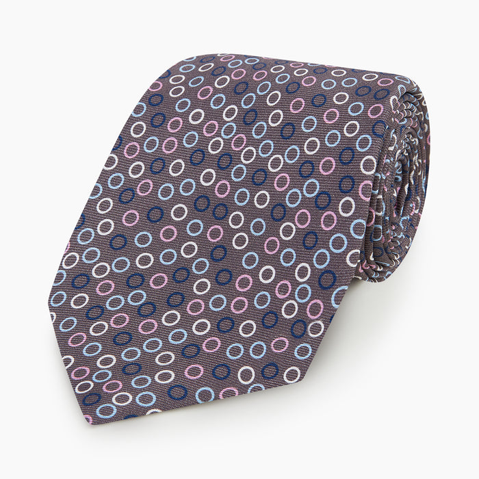 Purple and Blue Circle Ash Printed Silk Tie Image 4