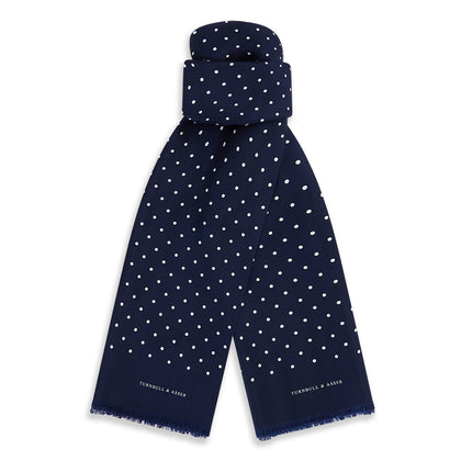 Navy and White Spotted Silk Scarf Image 3