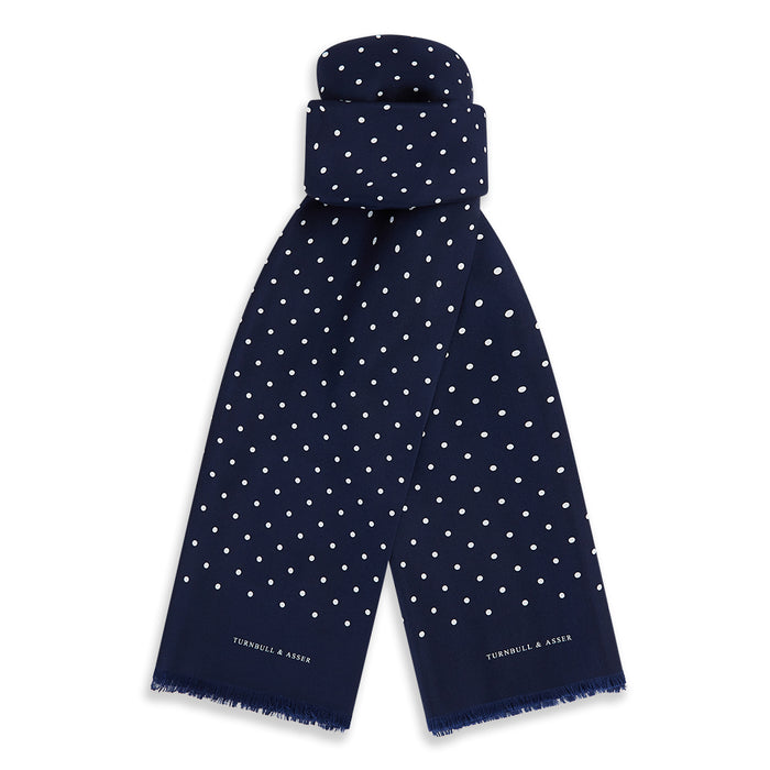 Navy and White Spotted Silk Scarf Image 3