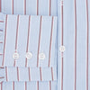 View 4 of product The Turnbull & Asser Blue and Burgundy Multi-Stripe Westminster Shirt features a pointed collar and long sleeves, laid flat on a white background to highlight its fine British craftsmanship.