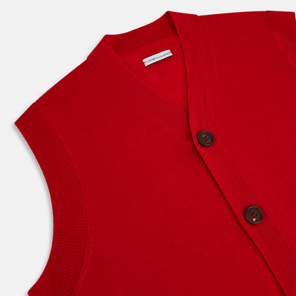 Red Fine Merino V-Neck Sleeveless Cardigan Image 1