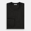 View 5 of product The Dark Chocolate Long-Sleeve T-shirt by Turnbull & Asser, featuring a plain crew neck design with no visible logos, is laid flat on a white background to showcase its quality and versatility.