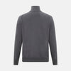 View 3 of product The Turnbull & Asser Grey Half-Zip Cashmere Jumper features long sleeves, a high collar, and premium yarn in dark gray. This classic knitwear is showcased against a white background.