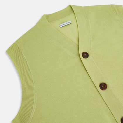Melon Green Fine Merino V-Neck Sleeveless Cardigan Image 1