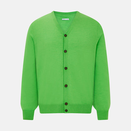 Lime Green Fine Merino V-Neck Cardigan