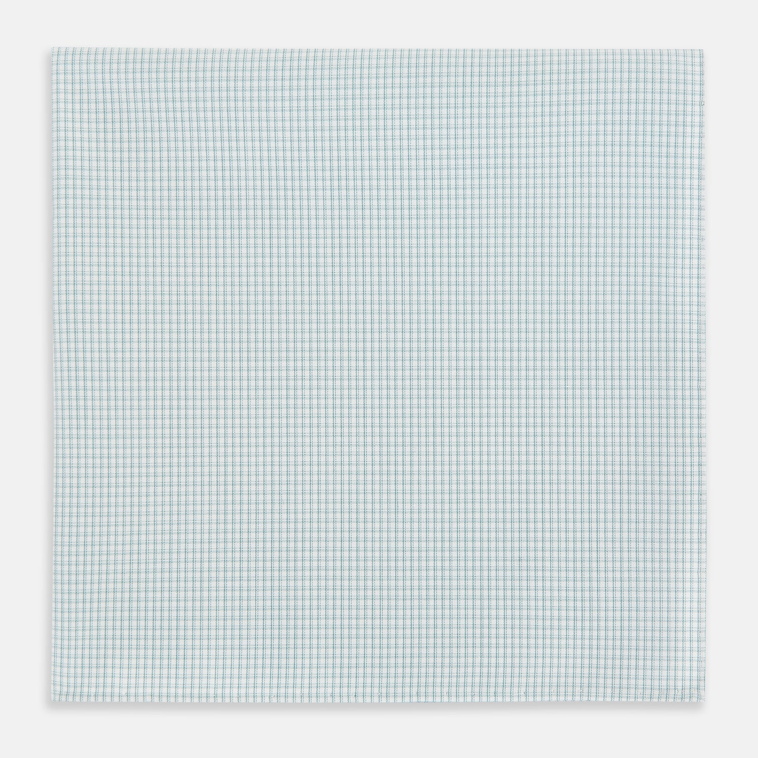 View 1 of product The Turnbull & Asser Sage Green Shadow Grid Check Hand-Rolled Handkerchief features a grid of small squares and hand-rolled edges, shown neatly folded on a white background.