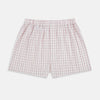 View 1 of product The Pink Graph Check Godfrey Boxer Shorts by Turnbull & Asser feature a comfortable waistband and thin pink grid lines on cotton. These luxury boxers are shown laid flat against a white background.