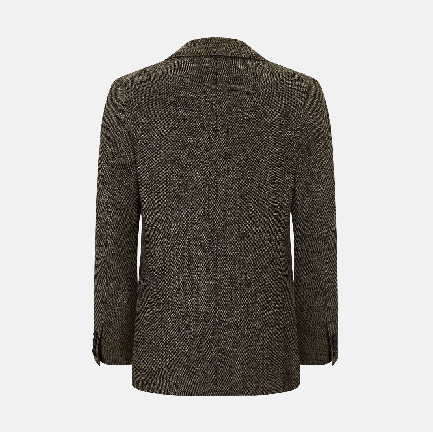 View 3 of product The Turnbull & Asser Pine Cone Linen Blend Cambridge blazer features a textured brown finish, notched lapel, two buttons, patch and chest pockets—showcasing classic British tailoring against a plain white background.