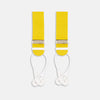 View 1 of product Turnbull & Asser's Golden Adjustable Felt Braces: two bright yellow fabric straps with silver clips and white leather loops, arranged vertically on a plain white background.