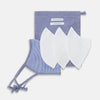 View 6 of product The Turnbull & Asser White & Navy Multi Check Commuter Mask comes with 3 Viroformula™ filters and two adjustable tie straps on each side, shown on a plain white background.