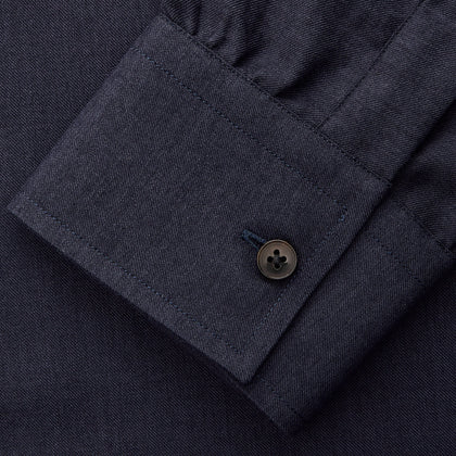 Navy Weekend Fit Cotton & Wool Shirt with Derby Collar and 1 Button Cuffs Image 5