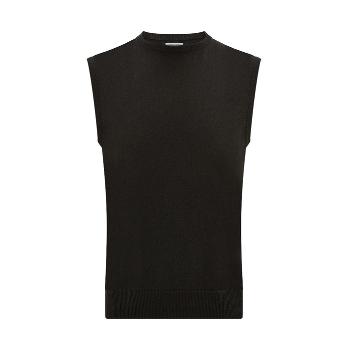 Dark Brown Cashmere Round Neck Vest Image 3