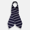 View 2 of product The Turnbull & Asser Silver Stripe and Navy Silk Cravat features two horizontal white stripes on navy silk, offering a sophisticated British-inspired design—ideal as a unique wedding accessory.
