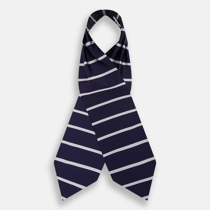 Silver Stripe and Navy Silk Cravat Image 1