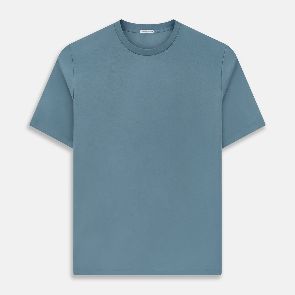 The Turnbull & Asser Pale Blue Short-Sleeve T-shirt features a crew neck and plain design, ideal for everyday wear. Shown flat on a white background.