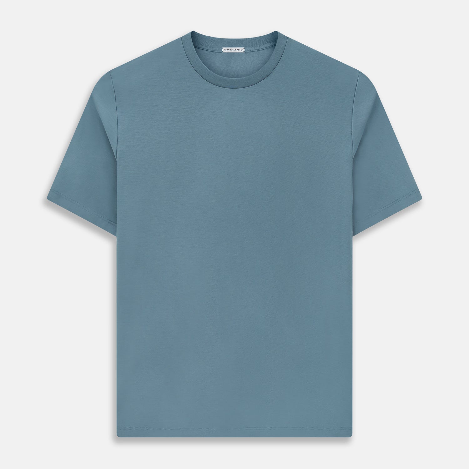 View 1 of product The Turnbull & Asser Pale Blue Short-Sleeve T-shirt features a crew neck and plain design, ideal for everyday wear. Shown flat on a white background.