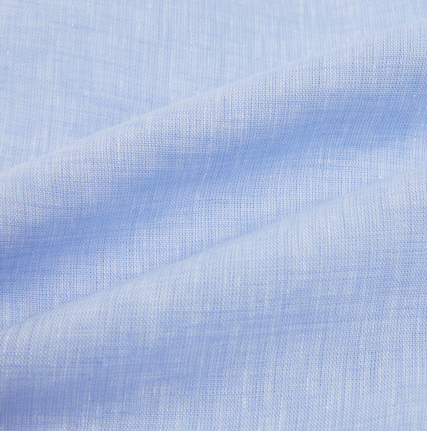 View 6 of product The Turnbull & Asser Pale Blue Linen Mayfair Shirt features a collar, front pocket, and white buttons. This long-sleeve shirt is displayed on a white background.