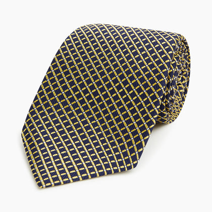 Yellow and Navy Diamond Silk Tie Image 4