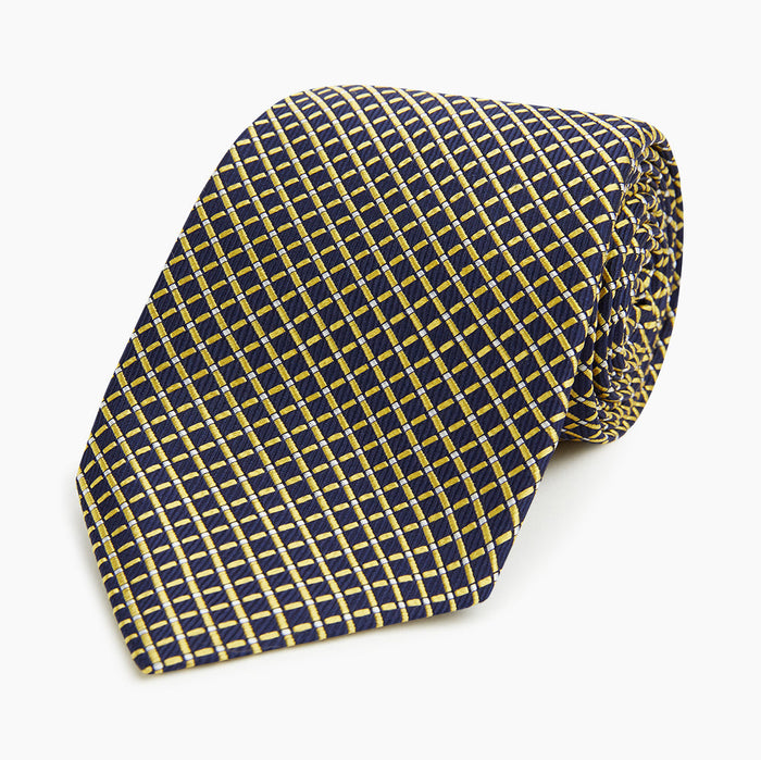Yellow and Navy Diamond Silk Tie Image 4