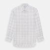 View 1 of product Turnbull & Asser’s Purple and Rose Multi Check Mayfair Shirt features a long-sleeve British design with a white base and purple and rose checks, shown on a plain white background.